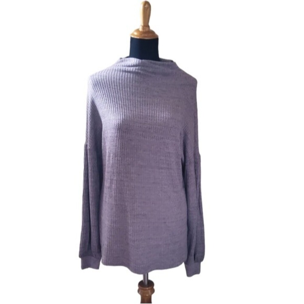 Three Dots Waffle Mock Neck Tunic Sweater M Purple New